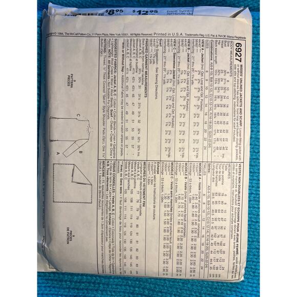 McCalls 6927 boxy blazer boyfriend 1980s pattern size 10 12 14 - Picture 5 of 8